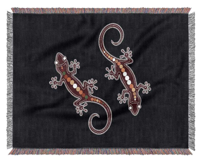 Aboriginal Lizard 4 throw blanket made from 100% cotton, featuring a unique lizard pattern in a luxurious thermal weave.